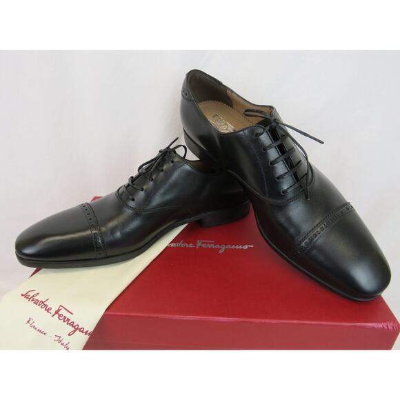SALVATORE FERRAGAMO BOSTON BLACK BROGUE LEATHER GANCINI BIT OXFORDS 9 EE main image 12